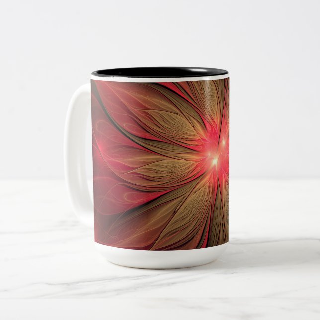 Tasse 2 Couleurs Fleur fractale de fansy rouge (Devant gauche)