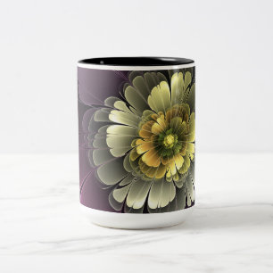 Tasse 2 Couleurs Fleur fractale grise de pourpre moderne abstraite