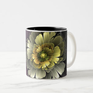Tasse 2 Couleurs Fleur fractale grise et pourpre moderne abstraite
