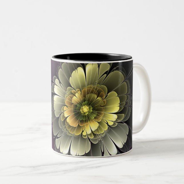 Tasse 2 Couleurs Fleur fractale grise et pourpre moderne abstraite (Devant droit)