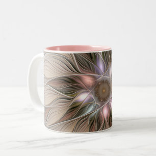 Tasse 2 Couleurs Fleur joyeuse abstraite beige marron floral fracta