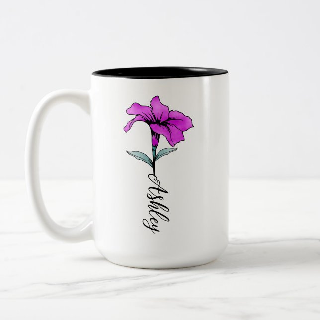 Tasse 2 Couleurs Fleur Lit Rose Personnalisée (Gauche)