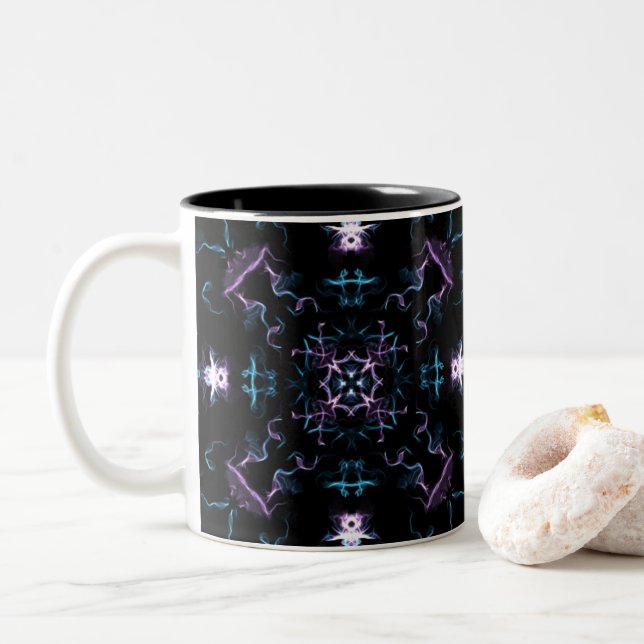 Tasse 2 Couleurs Fleur Mandala violette et bleue (Avec donut)