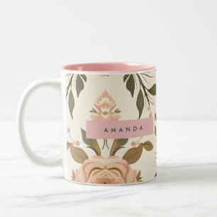 Tasse 2 Couleurs Fleur Rose Vintage Personnalisée