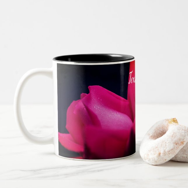 Tasse 2 Couleurs Fleur Rouge Rose près Personnalisé (Avec donut)