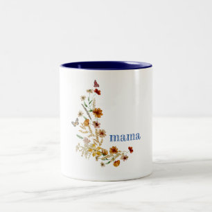 Tasse 2 Couleurs Fleur sauvage aquarelle mignonne nom personnalisé 