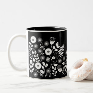 Tasse 2 Couleurs Fleur sauvage boho noir et blanc