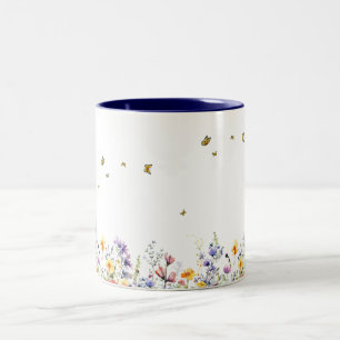 Tasse 2 Couleurs Fleur sauvage couleur aquarelle avec papillon
