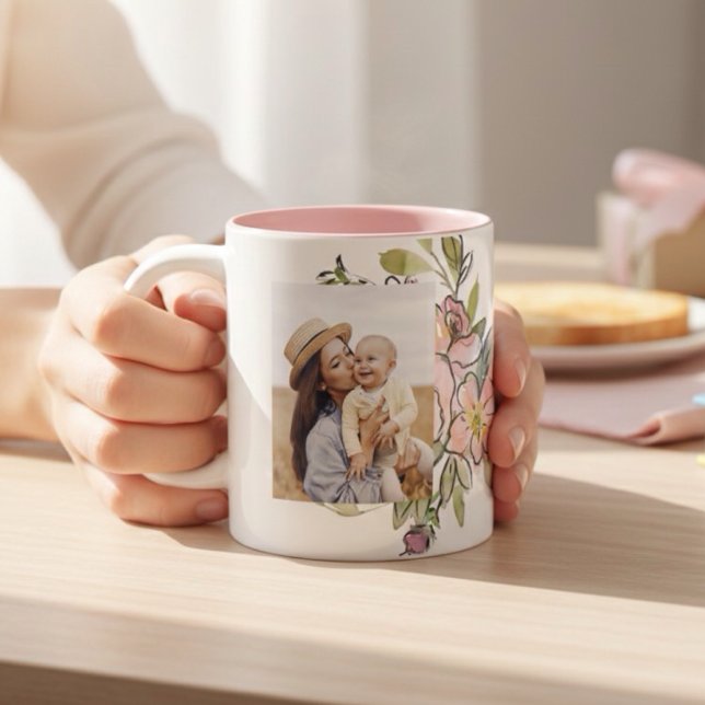 Tasse 2 Couleurs Fleur sauvage d'aquarelle Floral Meilleure Fête de (Créateur téléchargé)