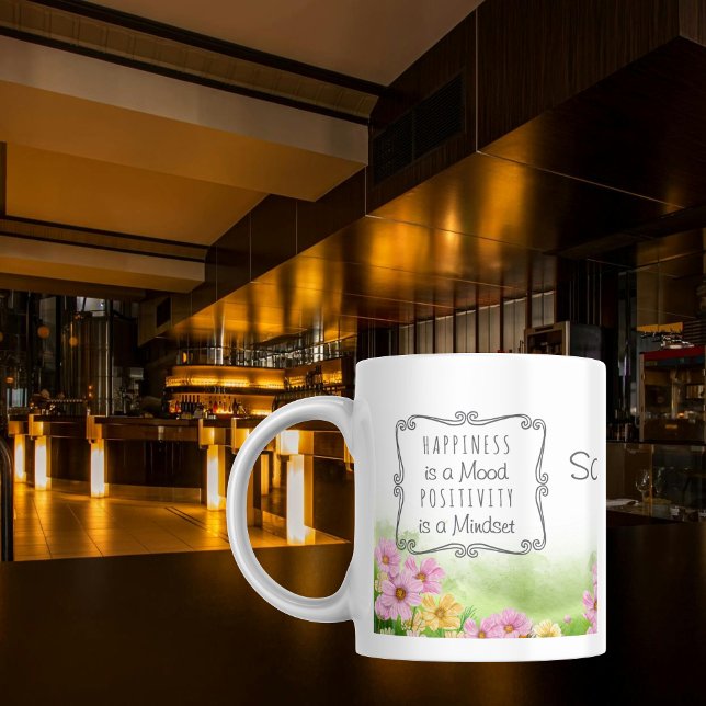 Tasse 2 Couleurs Fleur sauvage moderne Affirmation positive Nom per (Wildflower Positive Affirmation Custom Name Coffee Mug Happiness is a Mood Positivity is a Mindset)