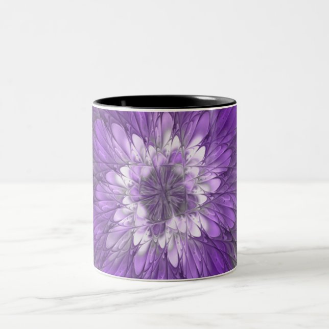 Tasse 2 Couleurs Fleur Violette Psychedelique Art Fractal Abstrait (Centre)