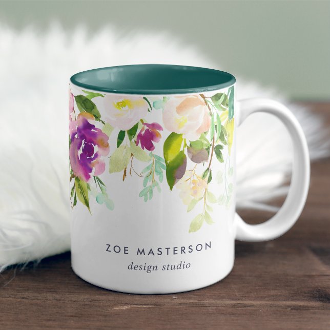 Tasse 2 Couleurs Fleur vive | Aquarelle personnalisée Florale (Créateur téléchargé)