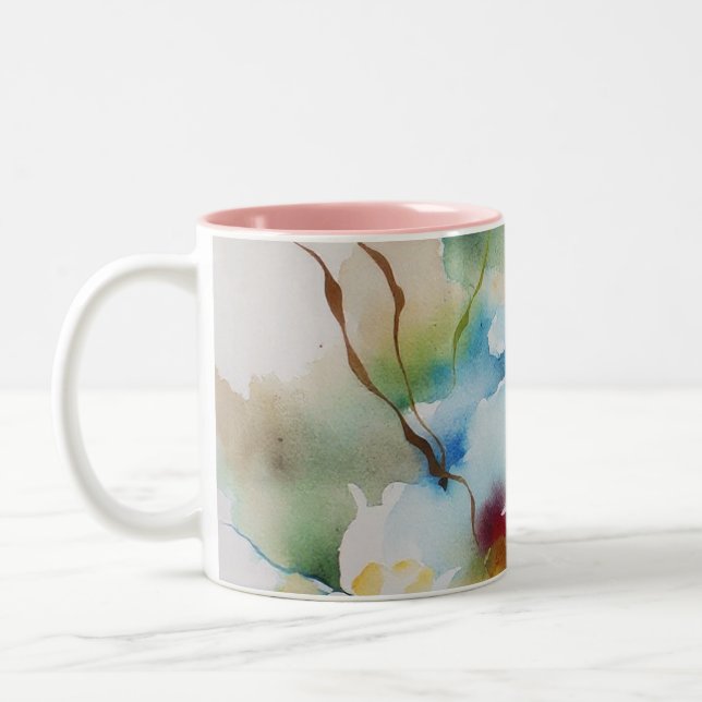 Tasse 2 Couleurs Fleurs Abstraites d'aquarelle (Gauche)