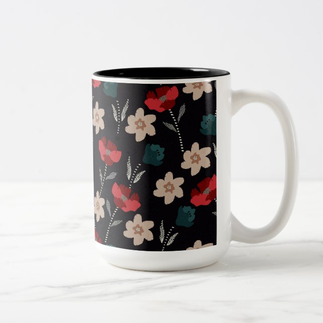 Tasse 2 Couleurs Fleurs Abstraites en noir (Droit)
