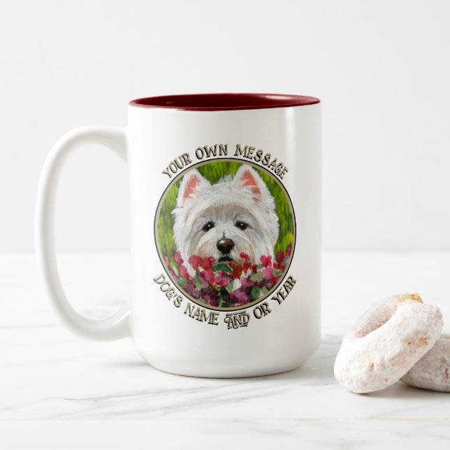 Tasse 2 Couleurs Fleurs blanches et roses (Avec donut)