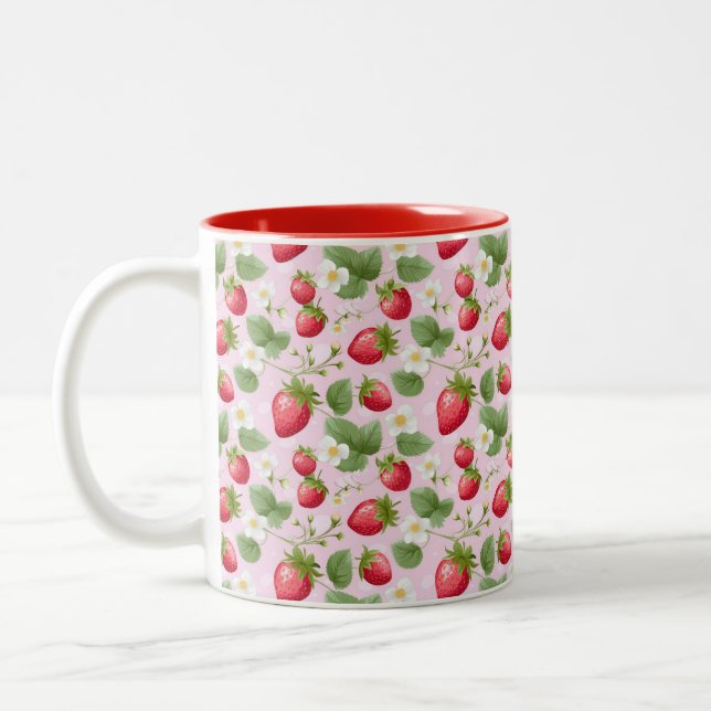 Tasse 2 Couleurs Fleurs blanches rouges roses fraises (Gauche)