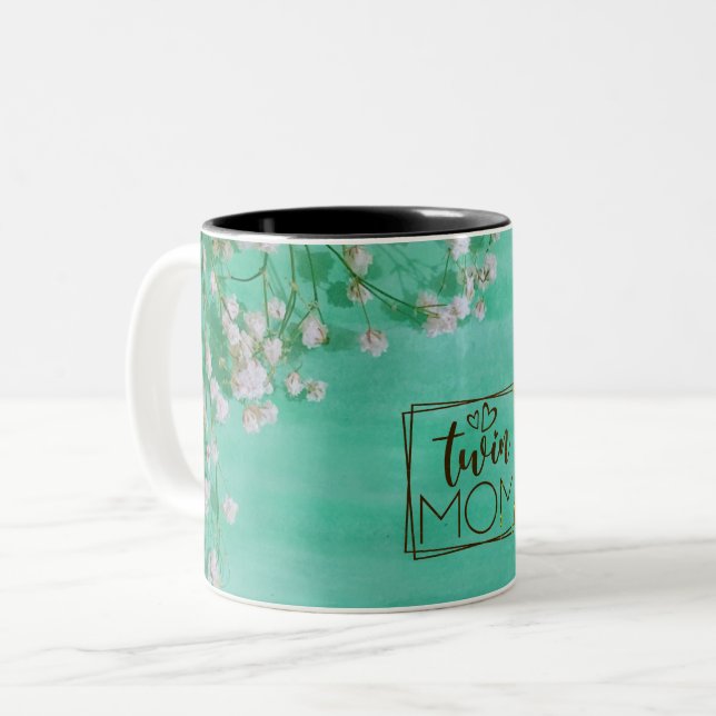 Tasse 2 Couleurs Fleurs blanches Twin Mom (Devant gauche)