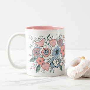 Tasse 2 Couleurs Fleurs Boho Bleues Bleues Bleues Tendance