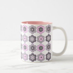 Tasse 2 Couleurs Fleurs Bulles Rétro (rose et gris) Motif