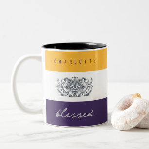 Tasse 2 Couleurs Fleurs Chic Ajouter Votre Nom Jaune Violet Béni