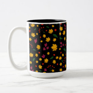 Tasse 2 Couleurs Fleurs colorées et Feuilles orange
