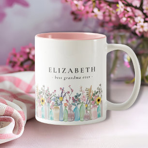 Tasse 2 Couleurs Fleurs d'aquarelle mignonnes Florales meilleur gra
