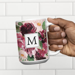 Tasse 2 Couleurs Fleurs d'aquarelle modernes Monogrammes