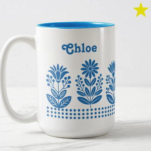Tasse 2 Couleurs Fleurs d'art populaire turquoise minimalistes mode