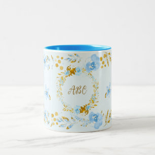 Tasse 2 Couleurs Fleurs de aquarelle bleu clair or personnalisées