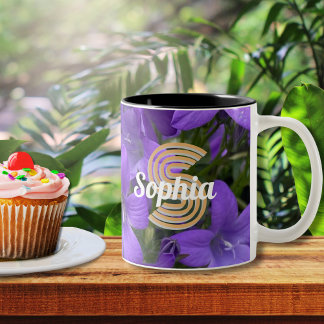 Tasse 2 Couleurs Fleurs de Campanule Violette Monogramme Floral