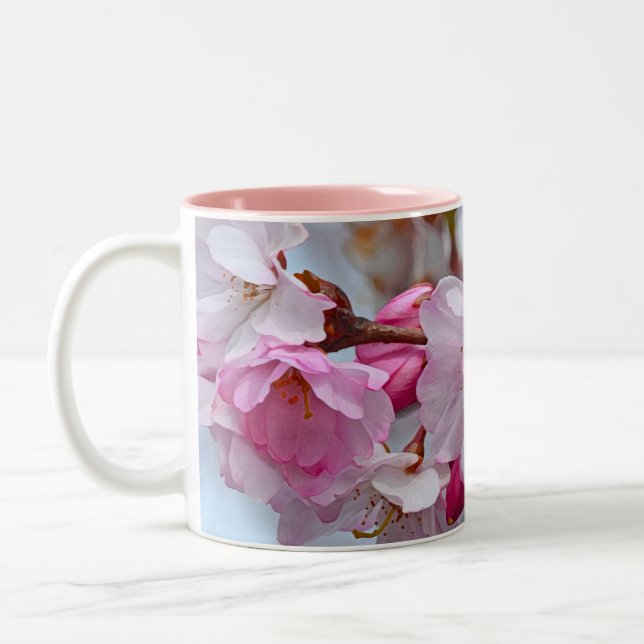 Tasse 2 Couleurs Fleurs de cerisiers roses (Gauche)