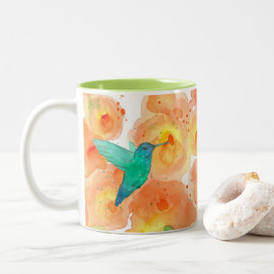 Tasse 2 Couleurs Fleurs de colibris Orange Hollyhock