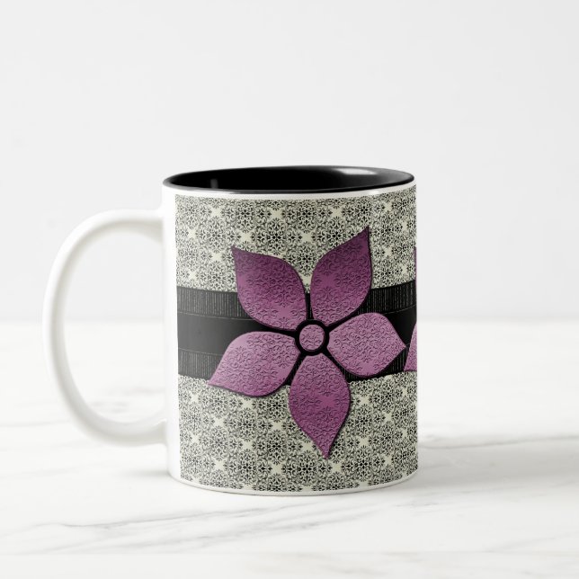 Tasse 2 Couleurs Fleurs de Damas fraisées (Gauche)