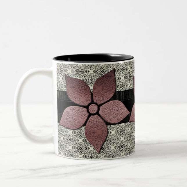 Tasse 2 Couleurs Fleurs de Damas fraisées (Gauche)