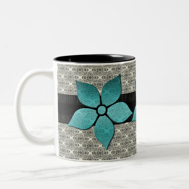 Tasse 2 Couleurs Fleurs de Damas fraisées (Gauche)