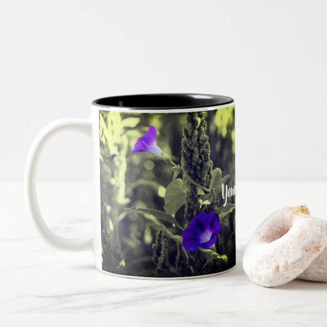 Tasse 2 Couleurs Fleurs de gloire du matin Noir et blanc Personnali (Avec donut)