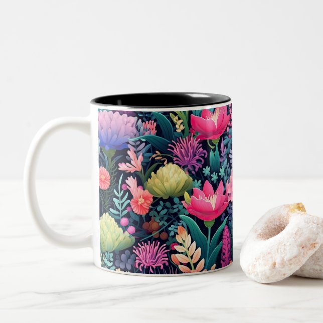 Tasse 2 Couleurs Fleurs de la mer - Jardin des fonds marins (Avec donut)