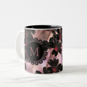 Tasse 2 Couleurs Fleurs de lilas noir élégant monogramme