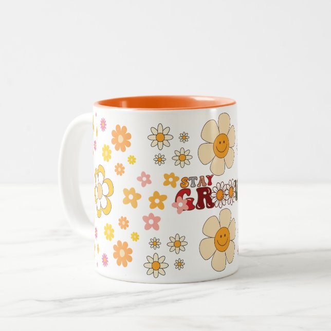 Tasse 2 Couleurs Fleurs de marguerite super Retro Motif Boho Floral (Devant gauche)