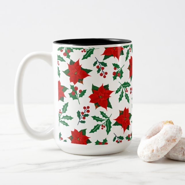 Tasse 2 Couleurs Fleurs de Noël Vibrantes (Avec donut)