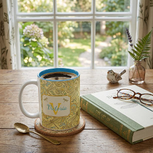 Tasse 2 Couleurs Fleurs de paisley jaunes et bleues personnalisées