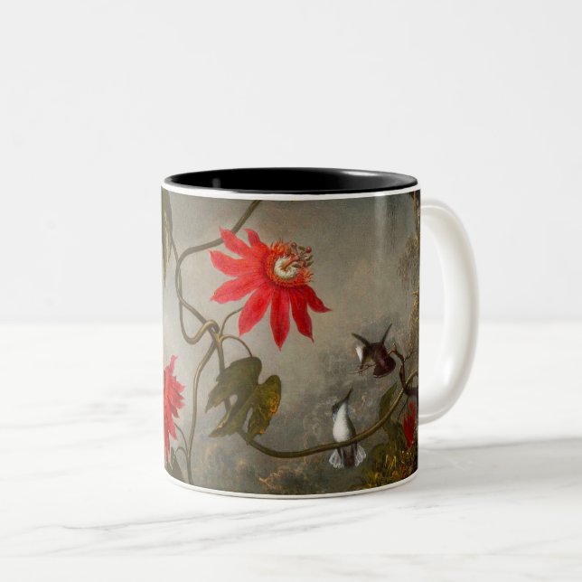 Tasse 2 Couleurs Fleurs de passion avec tête de colibris (Devant droit)