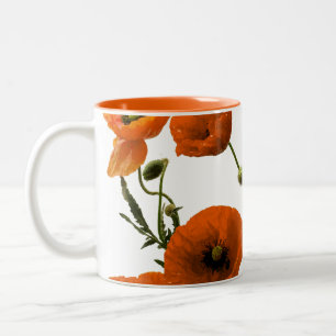 Tasse 2 Couleurs Fleurs de pavot orange Aquarelle Florale Cadeaux C