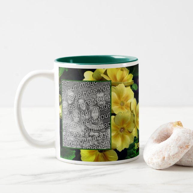 Tasse 2 Couleurs Fleurs de Primrose Jaune Ajouter Votre Photo (Avec donut)