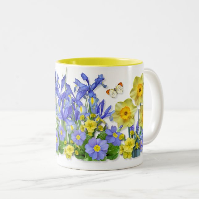 Tasse 2 Couleurs Fleurs de printemps et papillons (Devant droit)