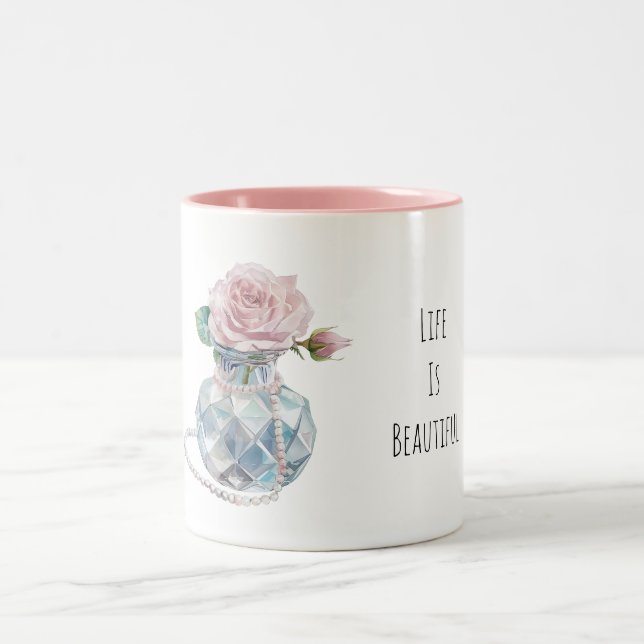 Tasse 2 Couleurs Fleurs de rose rose vase bleu (Centre)