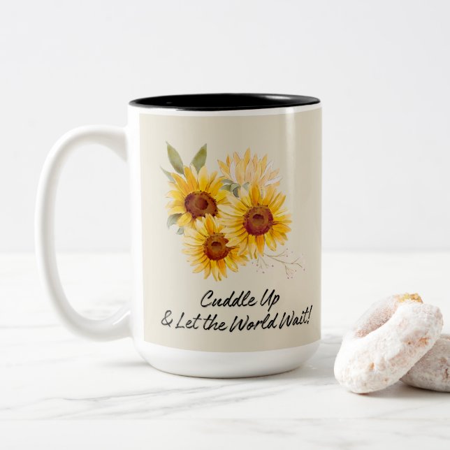 Tasse 2 Couleurs Fleurs de soleil de charme avec devis (Avec donut)