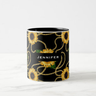 Tasse 2 Couleurs Fleurs de soleil jaunes élégantes Motif élégant su