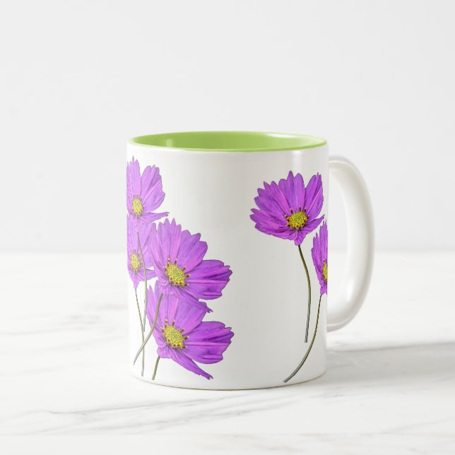 Tasse 2 Couleurs Fleurs Deux Cosmos Violets (Devant droit)