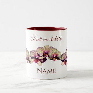 Tasse 2 Couleurs Fleurs d'orchidée Votre nom Monogramme Personnalis